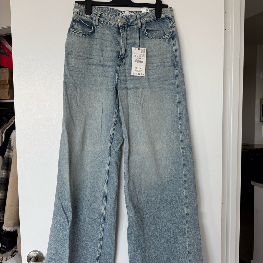 Zara wide leg long length light jeans